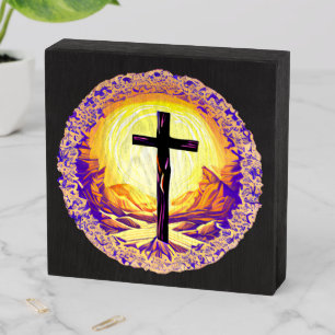 Beautifully Detailed Christian Cross Wooden Box Sign