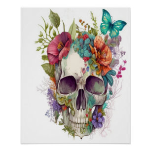 beautifully detailed sugar skull poster