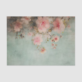 Beautifully Distressed Pink Flowers on Edge of Tissue Paper
