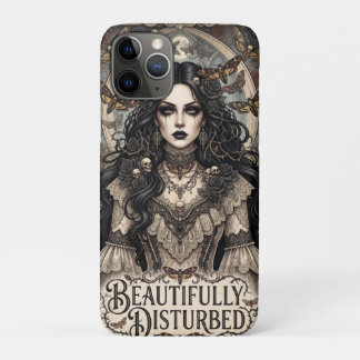 "Beautifully Disturbed" Gothic Woman with Moths iPhone 11 Pro Case