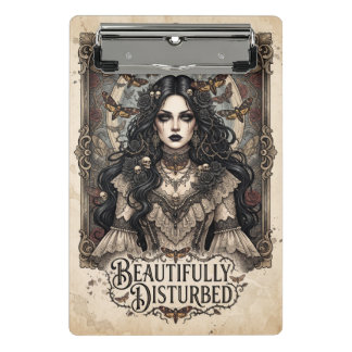 "Beautifully Disturbed" Gothic Woman with Moths Mini Clipboard