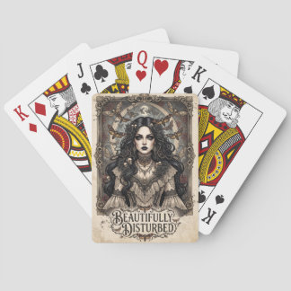 "Beautifully Disturbed" Gothic Woman with Moths Poker Cards