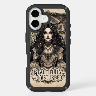 "Beautifully Disturbed" Gothic Woman with Moths iPhone 16 Case