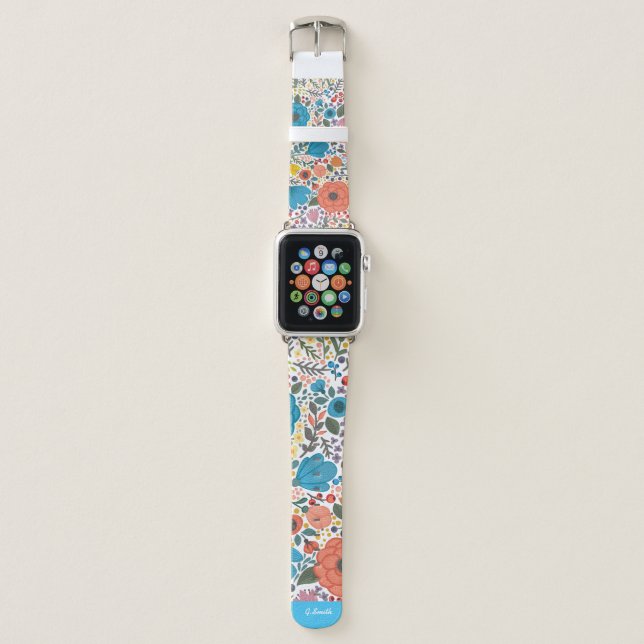 Beautifully Drawn Fun Spring  Flowers Apple Watch Band (Front)
