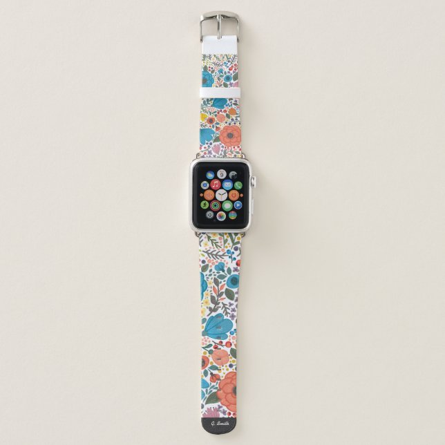Beautifully Drawn Fun Spring  Flowers. Apple Watch Band (Front)