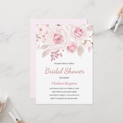 Beautifully Elegant Blush Roses Bridal Shower Invitation