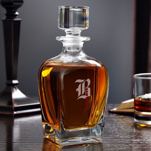 Beautifully Etched Draper Whiskey Decanter (Front)