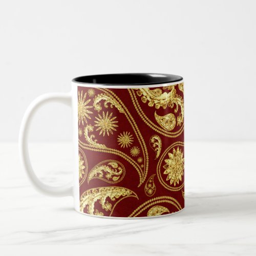 Beautifully Ethnic Inspired Red_Gold Patterned Two_Tone Coffee Mug