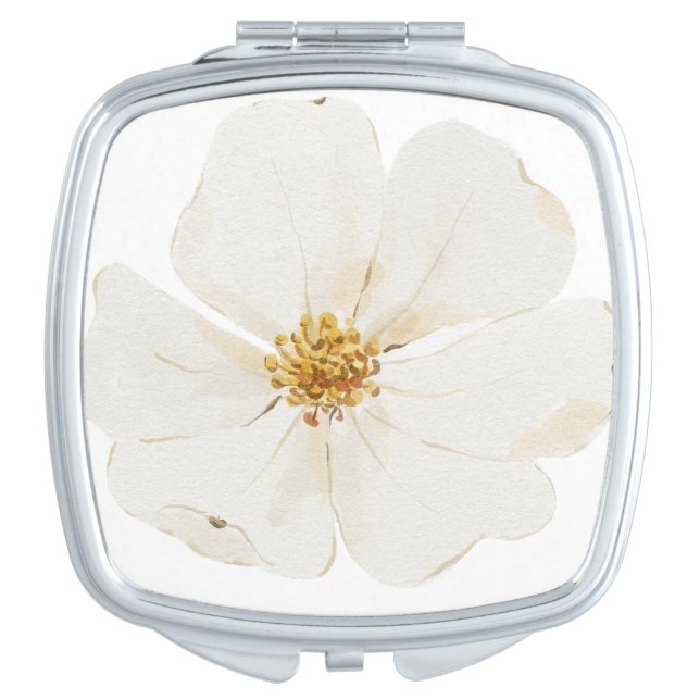 Beautifully Hand Drawn White Peony Compact Mirror (Front)