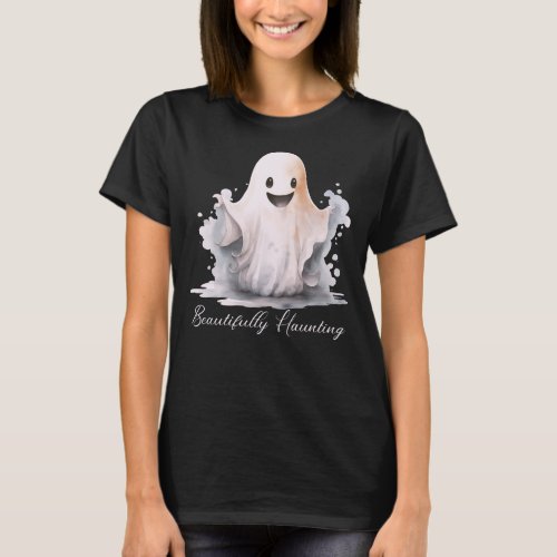 Beautifully Haunting Cute Ghost Black Halloween T_Shirt