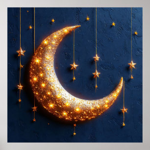 Beautifully illuminated crescent moon poster