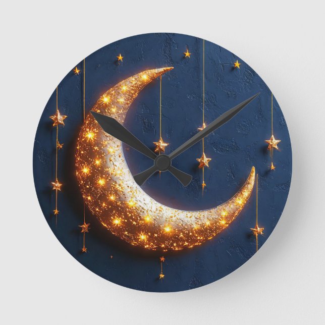 Beautifully illuminated crescent moon round clock (Front)