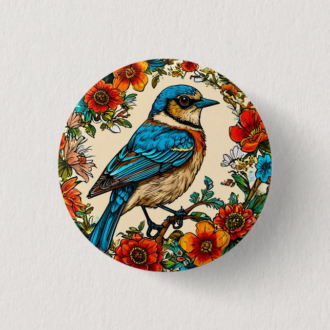 Beautifully illustrated bird button (Front)