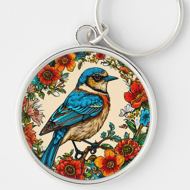 Beautifully illustrated bird keychain (Front)