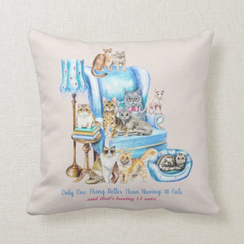 Beautifully Illustrated Crazy Baout Cats Cat Mom Throw Pillow