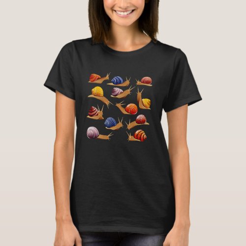 Beautifully illustrated  snails decorate snail T_Shirt