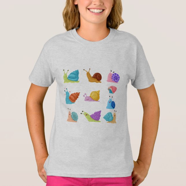 Beautifully Illustrated Snails Vintage Snail Lover T-Shirt (Front)