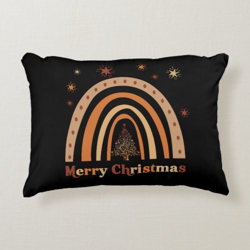 Beautifully Merry Christmas retro rainbow Accent Pillow