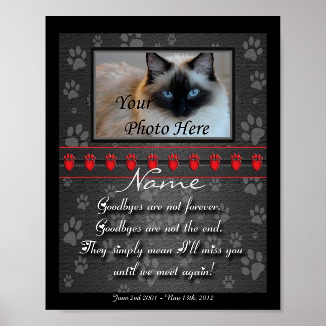 Beautifully Personalized Dog or Cat Memorial Poster (Front)