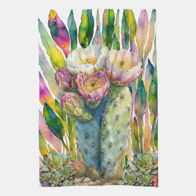 Beautiul Desert Cactus Succulents Kitchen Towel (Vertical)