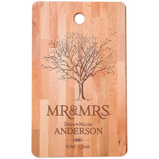 Beautiul Mr & Mrs Bamboo Wooden Cutting Board (Front)
