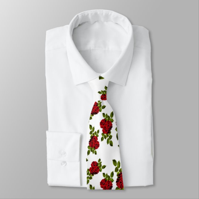 Beautiul Red Roses pattern Tie (Tied)