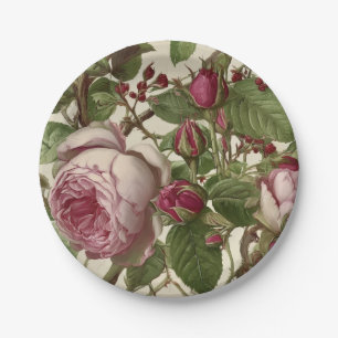 Beauttiful Pink Peonies Botanical Floral Design Paper Plates