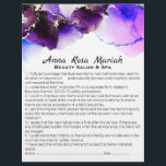 *~*  Beauty Abstract Liability Waiver Services Flyer<br><div class="desc">2 Sided Flyer Liability Consent Waiver Release Agreement and Services and Prices list for you to Personalize. * Energy Enhanced Abstract Watercolor Liability Consent and Release Wavier Services List and prices on the back of this flyer. The watercolor is organic Purple , lavender and pink. This is a COLORFUL GLAM...</div>