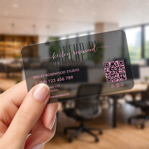 Beauty Aesthetic Pink Black Transparent QR Clear Business Cards
