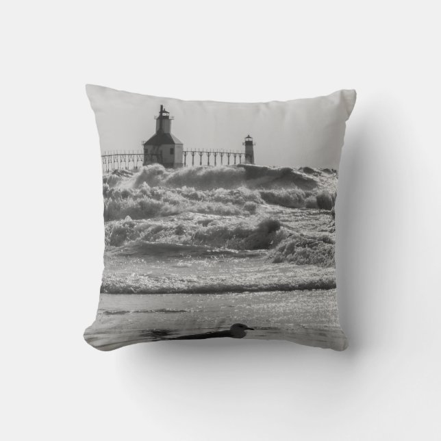 Beauty And Force Grayscale Throw Pillow (Front)