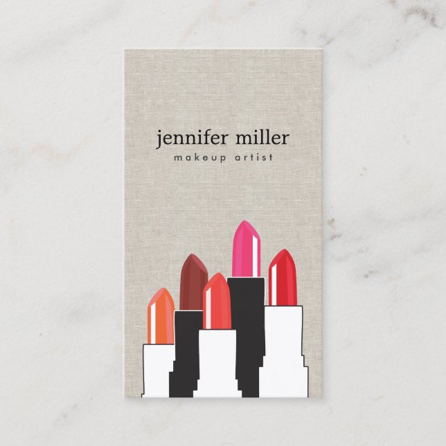 Beauty and Lipstick Collage on Faux Linen Business Card (Front)