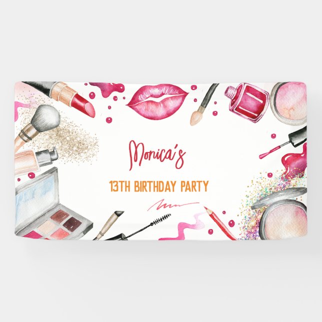 Beauty and makeup spa birthday party banner (Horizontal)