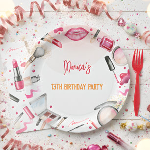 Beauty and makeup spa birthday party paper plates