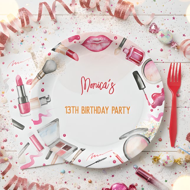 Beauty and makeup spa birthday party paper plates (Creator Uploaded)