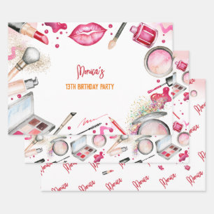 Beauty and makeup spa birthday party wrapping paper sheets