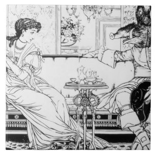 Beauty and the Beast, 1874 (litho) (b/w photo) Ceramic Tile