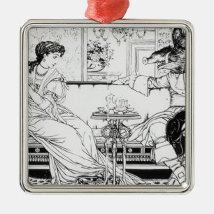 Beauty and the Beast, 1874 (litho) (b/w photo) Metal Ornament