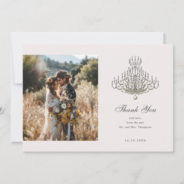 Beauty and the Beast Chandalier Wedding Thank You Card (Front)