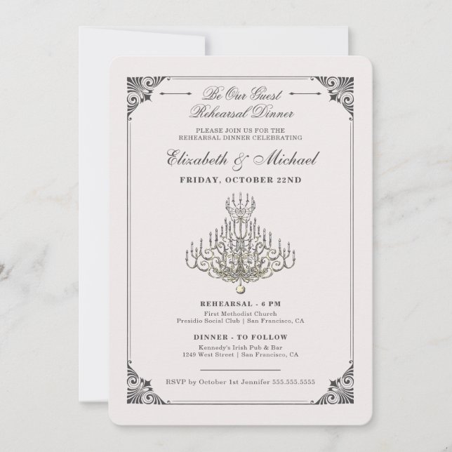 Beauty and the Beast Chandelier Wedding Rehearsal Invitation (Front)