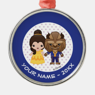 Beauty and the Beast Emoji Add Your Name Metal Ornament