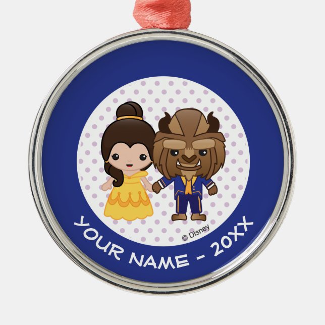Beauty and the Beast Emoji Add Your Name Metal Ornament (Front)