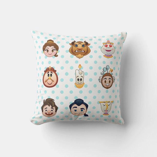 Beauty and the Beast Emoji | Characters Throw Pillow (Front)