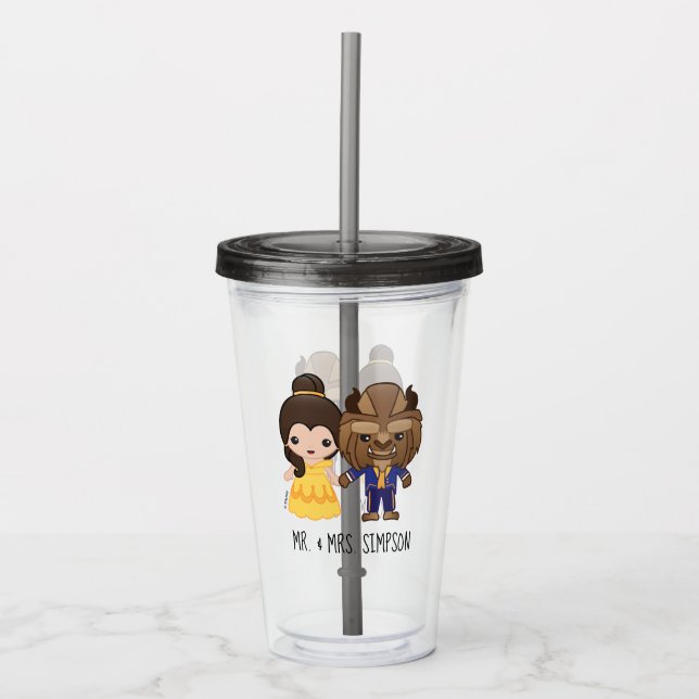 Beauty and the Beast Emoji - Mr. & Mrs. Acrylic Tumbler (Front)