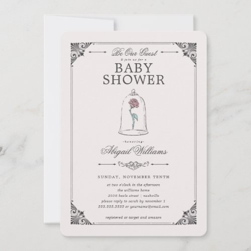 Beauty and the Beast  Enchanted Rose Baby Shower Invitation