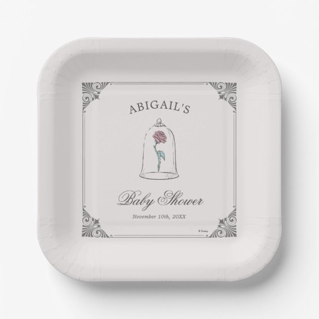 Beauty and the Beast | Enchanted Rose Baby Shower Paper Plates (Front)