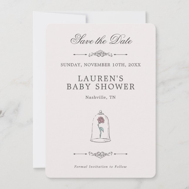 Beauty and the Beast | Enchanted Rose Baby Shower Save The Date (Front)