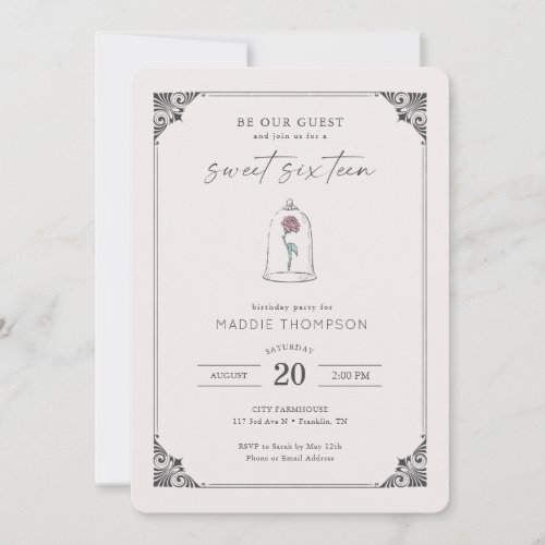 Beauty and the Beast  Enchanted Rose Sweet 16 Invitation