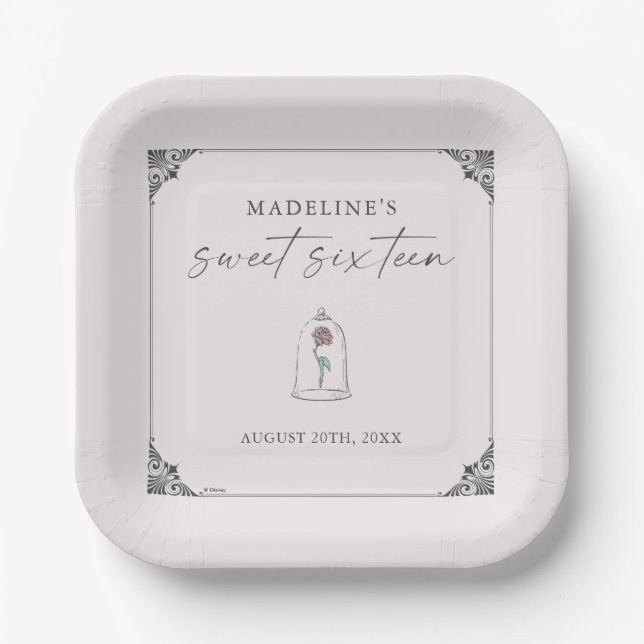 Beauty and the Beast | Enchanted Rose Sweet 16 Paper Plates (Front)