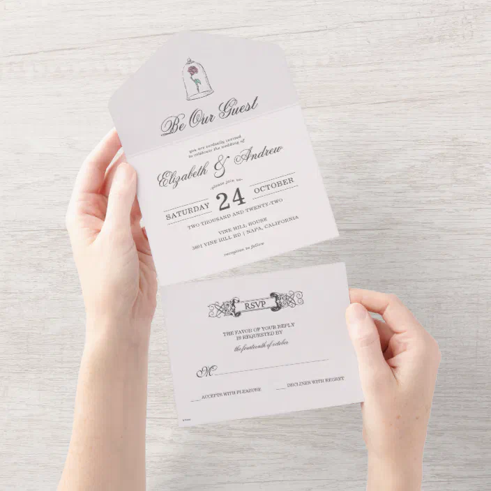 Beauty And The Beast Enchanted Rose Wedding All All In One Invitation Zazzle Com