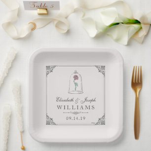 Beauty and the Beast Enchanted Rose Wedding Paper Plates